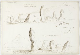 Annotated drawing and plan of stone circle from album, page 66.