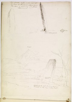 Annotated drawing of stone from album, page 74.