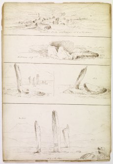 Drawing showing monuments at Machrie Moor, Arran in 1832.