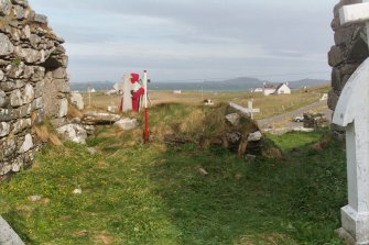 Historic building survey, Building No. 3, interior facing E with detail of altar, Cille-Bharra Church Group, Eoligarry, Barra