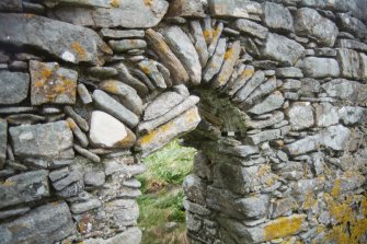 Historic building survey, Building No. 3, N wall exterior, detail of entrance, facing SW, Cille-Bharra Church Group, Eoligarry, Barra