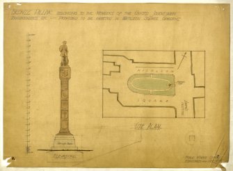 Nicolson Square - plan of proposed bronze pillar to be erected and elevation.
Signed: 'PWO'