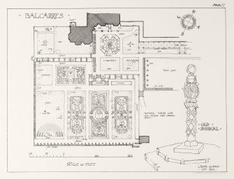 Balcarres Garden - Plan of garden & drawing of sundial