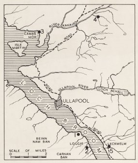 Publication drawing: Prehistoric Monuments near Ullapool: map showing sites.