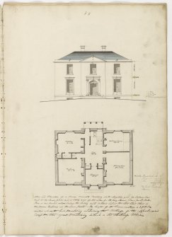 Sheet No. 55. Captain Shaws House. House Built for Captain Shaw and A similar house built for Mr Watt. At Magdalen Yard Road. Ground Plan and Elevation. Large two upper and one lower floor House/Villa.