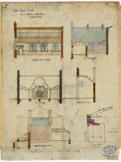 Alteration & additions, Lochee Old Parish Church, Methven Street, Dundee.	
Elevation & section of Hall, organ chamber, sections & elevations, block plan.