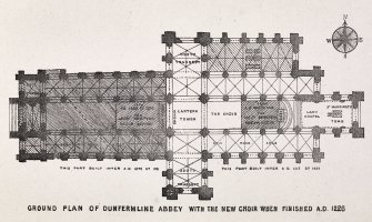 Illustration showing 'Ground Plan of Dunfermline Abbey with the New Choir when finished AD 1226'.