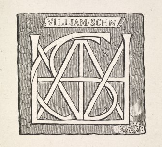 Illustration showing marble monogram stone for William Schaw, d.1602.