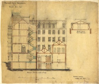 Proposed Hotel for Wm Smith, Queen's Hotel, 160 Nethergate, Dundee.
Section (Front to Back).
