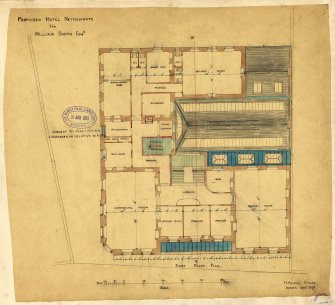 Proposed Hotel for Wm Smith, Queen's Hotel, 160 Nethergate, Dundee.
First Floor Plan.