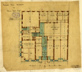Proposed Hotel for Wm Smith, Queen's Hotel, 160 Nethergate, Dundee. 
Ground Plan.