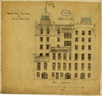 Proposed Hotel for Wm Smith, Queen's Hotel, 160 Nethergate, Dundee.
Back Elevation.
