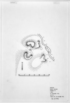 Publication drawing; plan of burnt mounds, Loch Ashie.