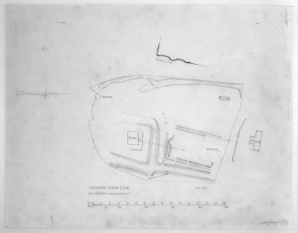 Survey drawing; site plan of tower, dovecot and earthworks, Covington