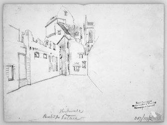 Sketched perspective view of the Bishop's Palace, Kirkwall.