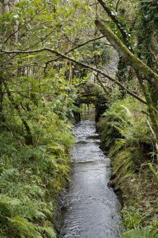 View of lade fed from River Sorn adjacent to the Bridgend/Redhouses woollen mill. No longer in use. Also served the older carding mill to the south.