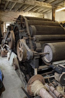 Islay, Bridgend/Redhouses Woollen Mill. Interior, ground floor. View of disused Carding Machine. 