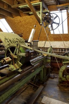 Islay, Bridgend/Redhouses Woollen Mill.  Interior, first floor.  Detail of Warping Machine. 