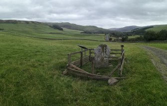 Digital photograph of panorama, from Scotland's Rock Art Project, Yarrow Stone, Borders