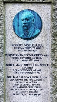 Detail of the gravestone of Robert Noble who died in 1917.