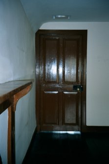 Historic building recording photograph, 2nd floor NE room door to W room, 126-128 High Street, Dunbar