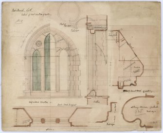 Drawing showing details for West window of aisle, St James Episcopal Church, Edinburgh.
