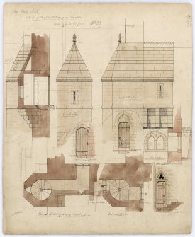 Drawing showing details of stair turret, St James Episcopal Church, Edinburgh.