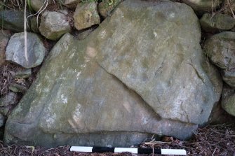 Digital photograph of perpendicular to carved surface(s), Scotland's Rock Art Project, Kinmylies, Highland