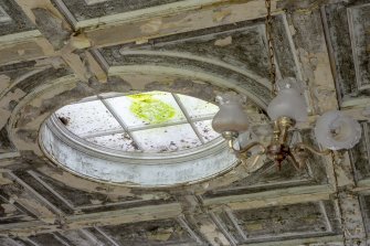 First floor. Library. Detail of compartmented ceiling with roof light part of William Burn's extension of 1838. 