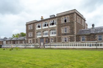 Central 1838 William Burn block with veranda and glazing to galleries added by Andrew Heiton Junior in 1888.  View from north west. 