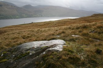 Digital photograph of panel in context without scale, from Scotland's Rock Art Project, Cloanlawers 1, Loch Tay, Perth and Kinross