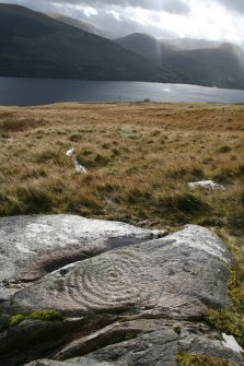 Digital photograph of rock art panel context, Scotland's Rock Art Project, Cloanlawers 1, Loch Tay, Perth and Kinross