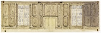Drawing of design for bookcases and wall panels at Brucefield House. 