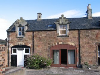 Historic building survey, Main facade and gate piers, Building A, W end detail, Marine Hotel, 18 Cromwell Road, North Berwick, East Lothian