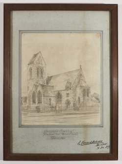Perspective sketch by Robert Rowand Anderson of proposed new parish church. dated 26th December 1883