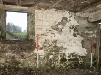 Historic building survey, Building B Room 3 Byre, N interior elevation (right), Kelton Mill Kennels, Threave Estate, Dumfries and Galloway