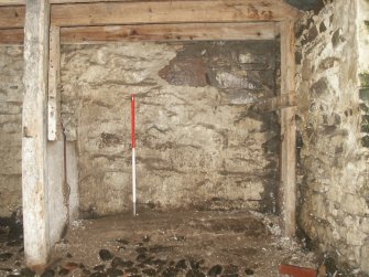 Historic building survey, Building B Room 3 Byre, W interior elevation (right) Stall A, Kelton Mill Kennels, Threave Estate, Dumfries and Galloway