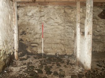 Historic building survey, Building B Room 3 Byre, W interior elevation (left) Stall B, Kelton Mill Kennels, Threave Estate, Dumfries and Galloway