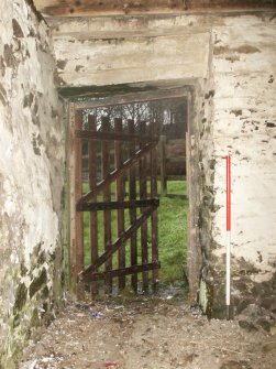Historic building survey, Building B Room 3 Byre, E interior elevation, Doorway, Kelton Mill Kennels, Threave Estate, Dumfries and Galloway