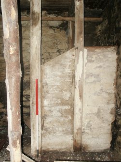 Historic building survey, Building A Room 1 Byre, Detailed view of stall D showing timber construction, Kelton Mill Kennels, Threave Estate, Dumfries and Galloway