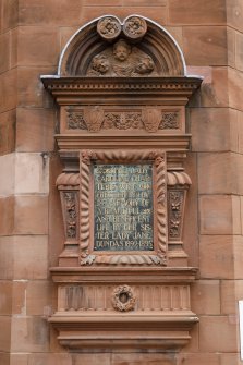 Main building. Detail of Lady Caroline Charteris Wing memorial plaque. 