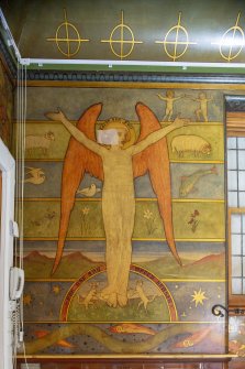 Mortuary Chapel West wall south end Detail of Phoebe Traquair mural depicting an angel