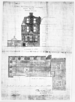 University of Edinburgh, George Square, Department of Psychology, George Watson College for Ladies. Elevation to lane and plan of roofs.