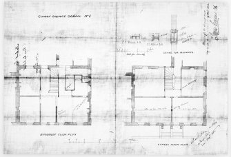 University of Edinburgh, George Square, Department of Psychology, George Square School. No. 1, Basement and street floor plans, detail for ironwork. 