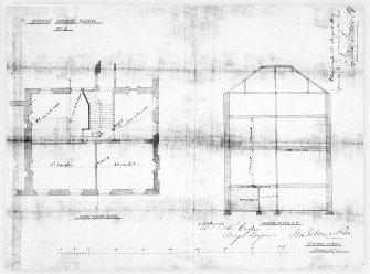 University of Edinburgh, George Square, Department of Psychology, George Square School. No. 2, First floor plan and section on line AB. 