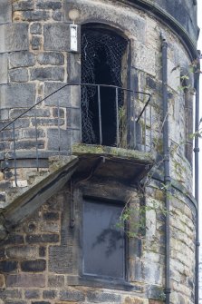 Detail of second floor door and staircase on watchtower.