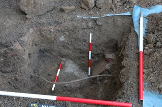 Evaluation photograph, Drain in W section of LC2, looking W, Lightning conductor trench, Haddo House, Tarves