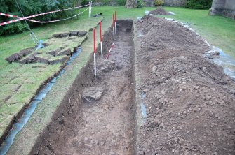 Excavation photograph, Trench 1 fully excavated looking E, St Drostan's Episcopal Church, Old Deer