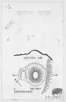 Ink drawing; plan and section of motte, Hutton (unpublished)