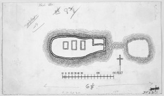 Publication drawing; plan of lake dwelling, Loch Urr (RCAHMS 1920, fig. 48)